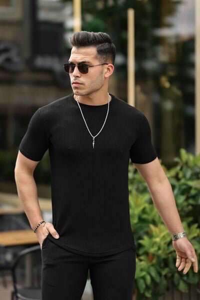 Çizgili Dokulu Fit T-Shirt - Justyol