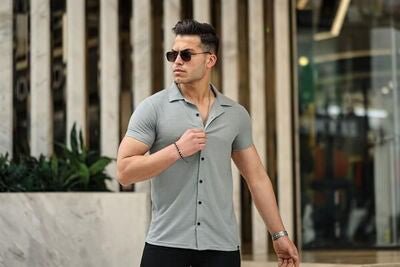 Gofret Desen Kısa Kol Fit Gömlek - Justyol