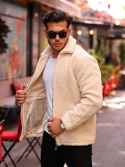 Kuzu Tüyü Peluş Kumaş Ceket - Siyah - 40979 - Justyol