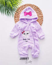 Cute Cat Fermuarlı Peluş Tulum - LİLA - Justyol