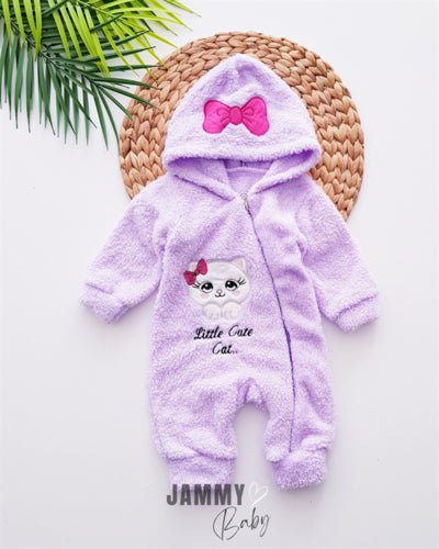 Cute Cat Fermuarlı Peluş Tulum - LİLA - Justyol