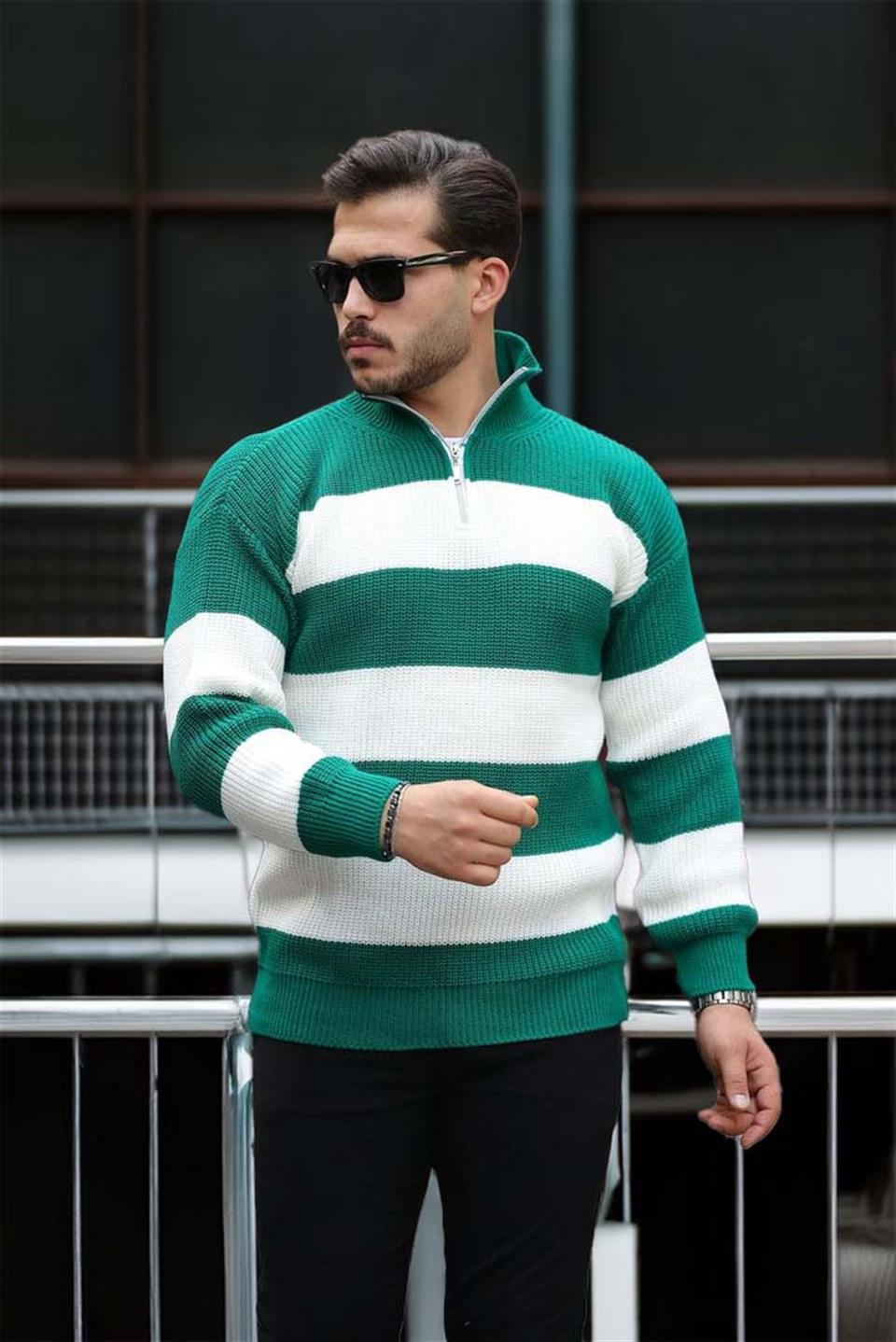 Pull Homme Pedro Rayé Demi-Zip en Maille Selanik