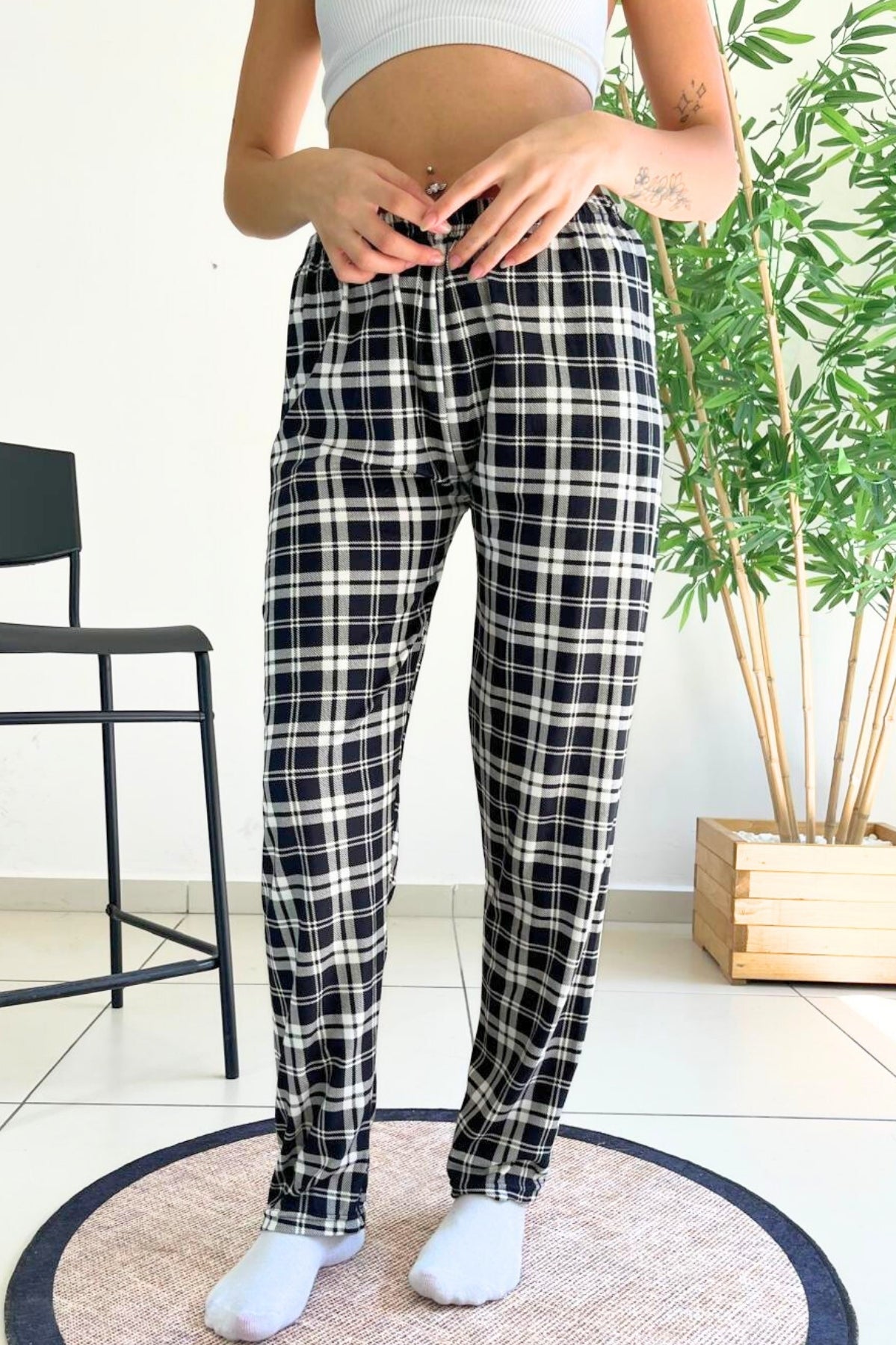 <tc>"Pantalon de pyjama en velours texturé à carreaux, modèle Dreamy Soft."</tc>