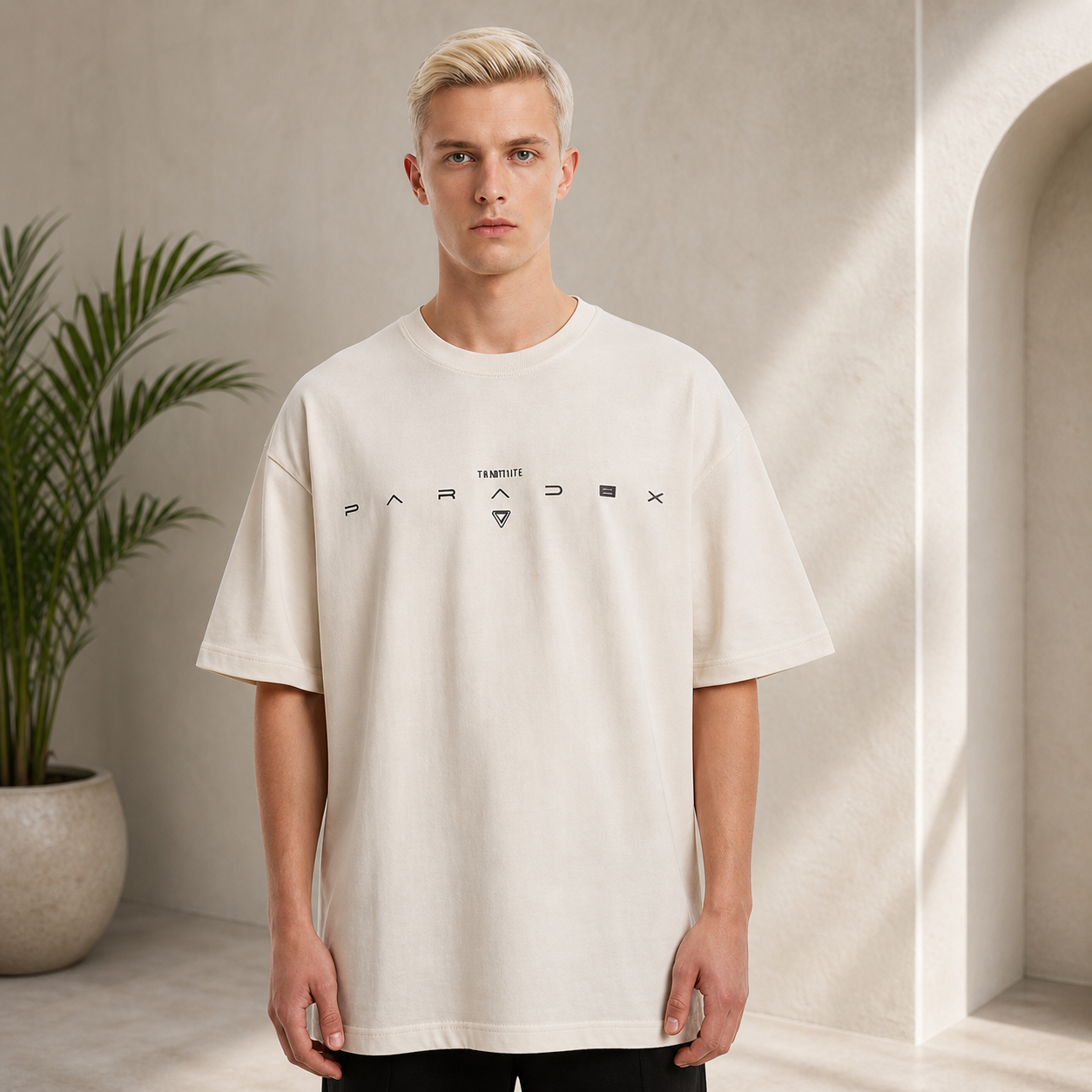 T-shirt homme oversize en coton doux – coupe large avec imprimé moderne - 88482