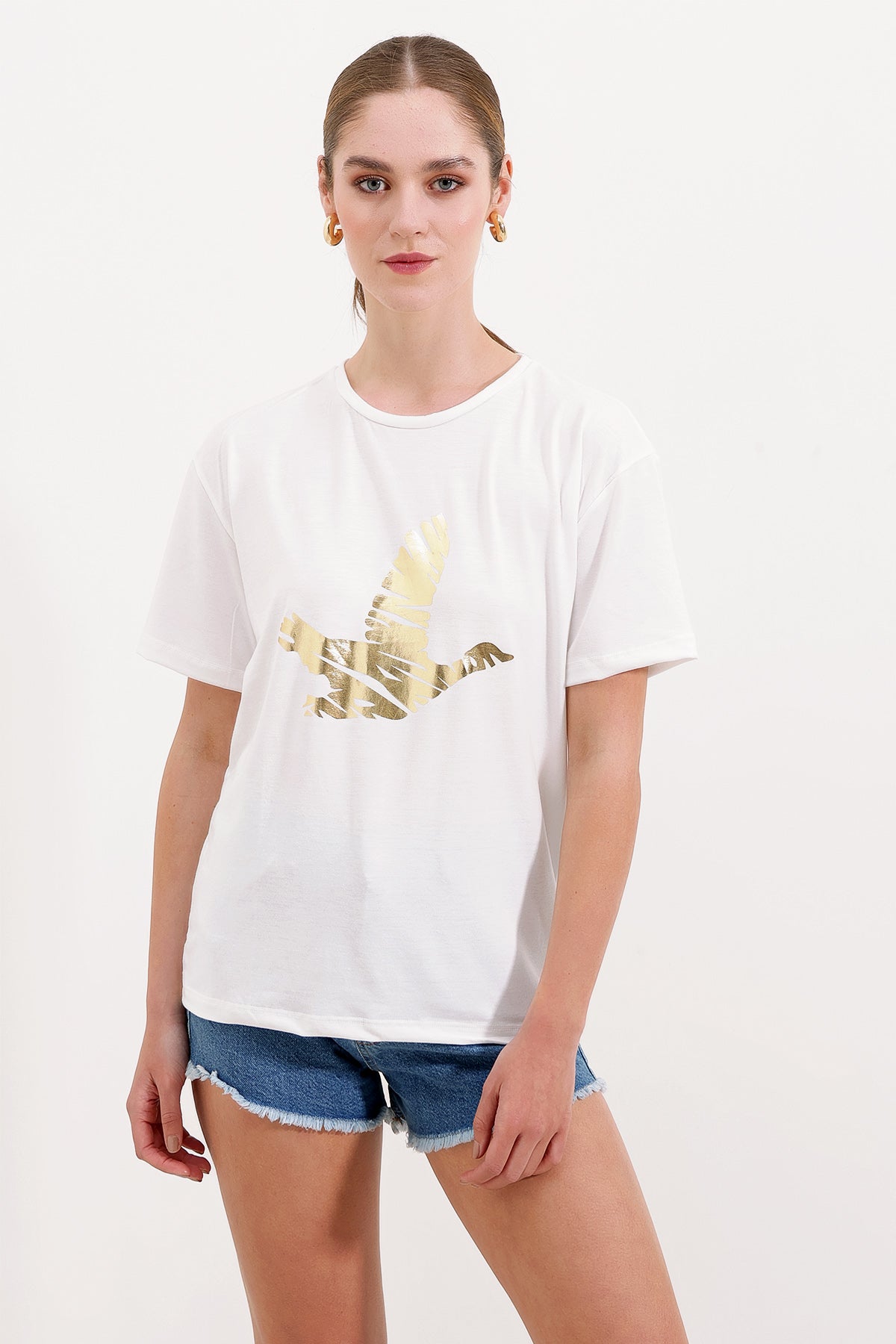 <tc>T-shirt imprimé à col rond 4317 en jaune.</tc>