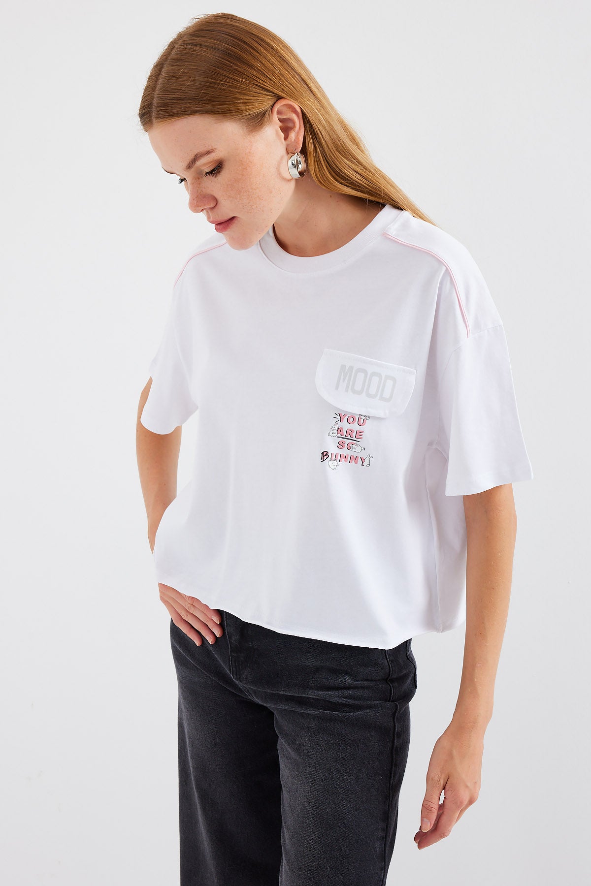 4321 cep detayli oversize t-shirt