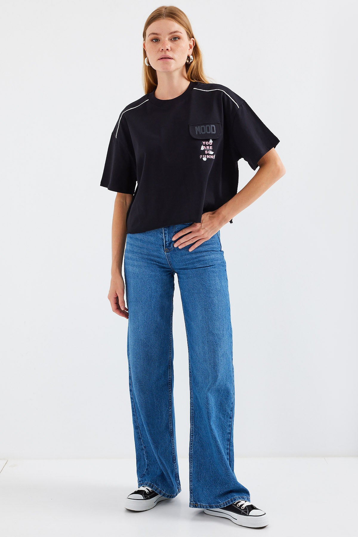 4321 cep detayli oversize t-shirt