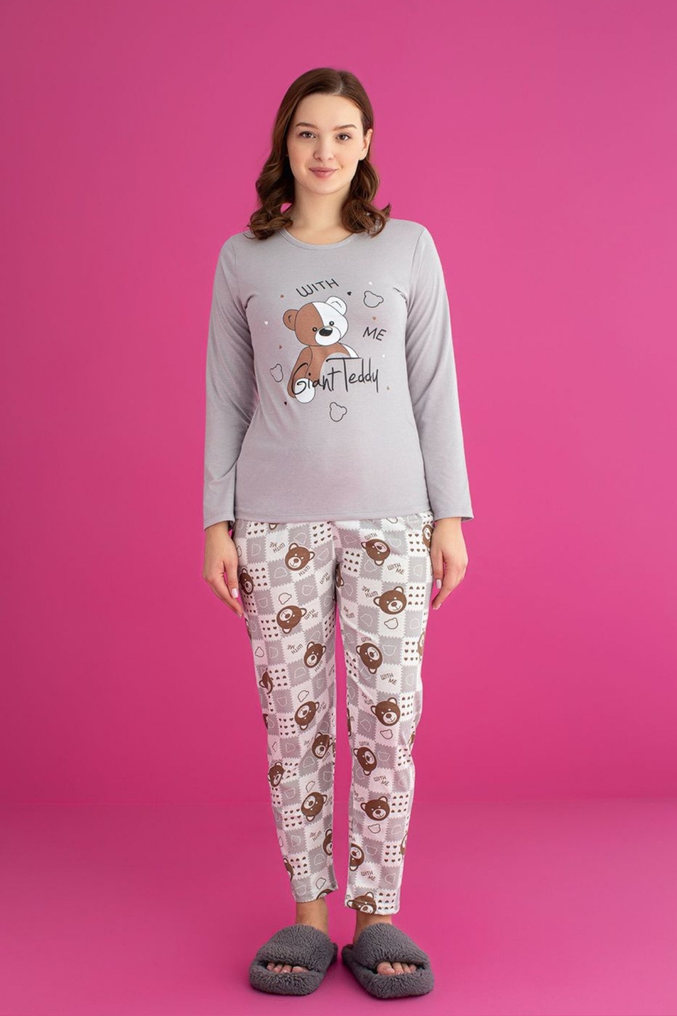 <tc>"Ensemble de pyjama long à manches pour femme en coton à motifs, modèle Dreamy."</tc>