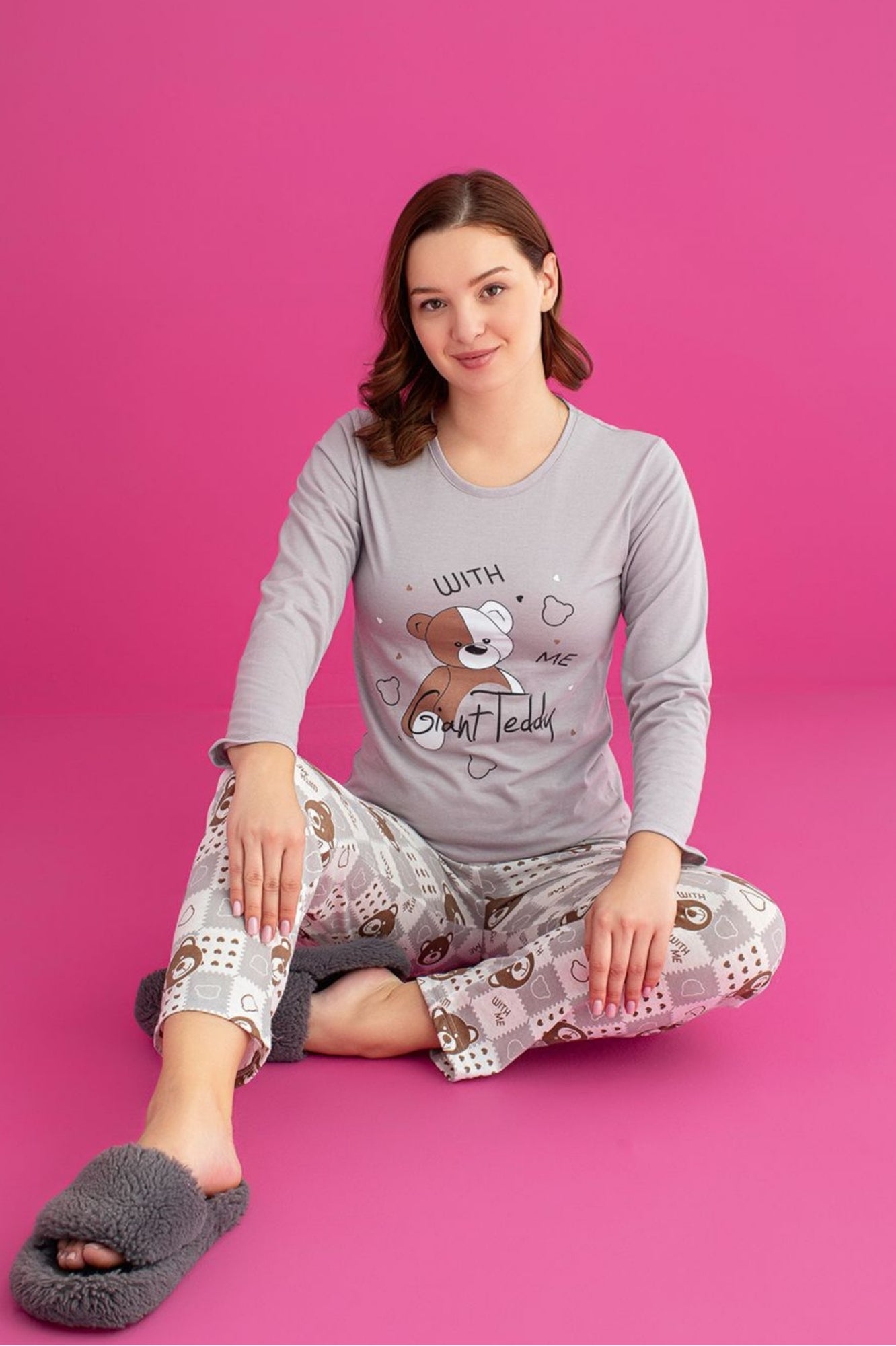 <tc>"Ensemble de pyjama long à manches pour femme en coton à motifs, modèle Dreamy."</tc>