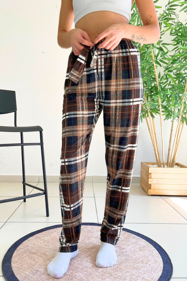 Pantalon de Pyjama à Carreaux Effet Velours