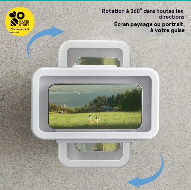 Support Téléphone Mural Étanche 360° pour Douche et Cuisine
