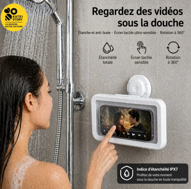 Support Téléphone Mural Étanche 360° pour Douche et Cuisine