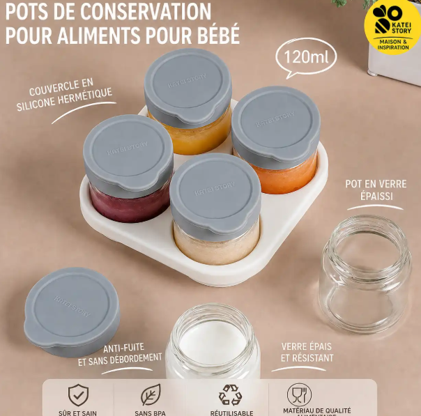 Lot de Pots de Conservation Alimentaire en Verre 120ml avec Couvercle – Boîtes de Conservation pour Bébé et Aliments
