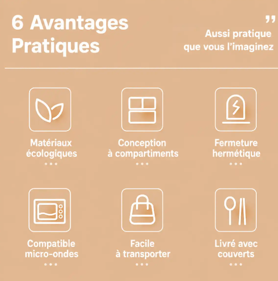 Boîte à Lunch Hermétique 700 ml avec Compartiments et Couverts – Lunch Box Portable pour Bureau et École