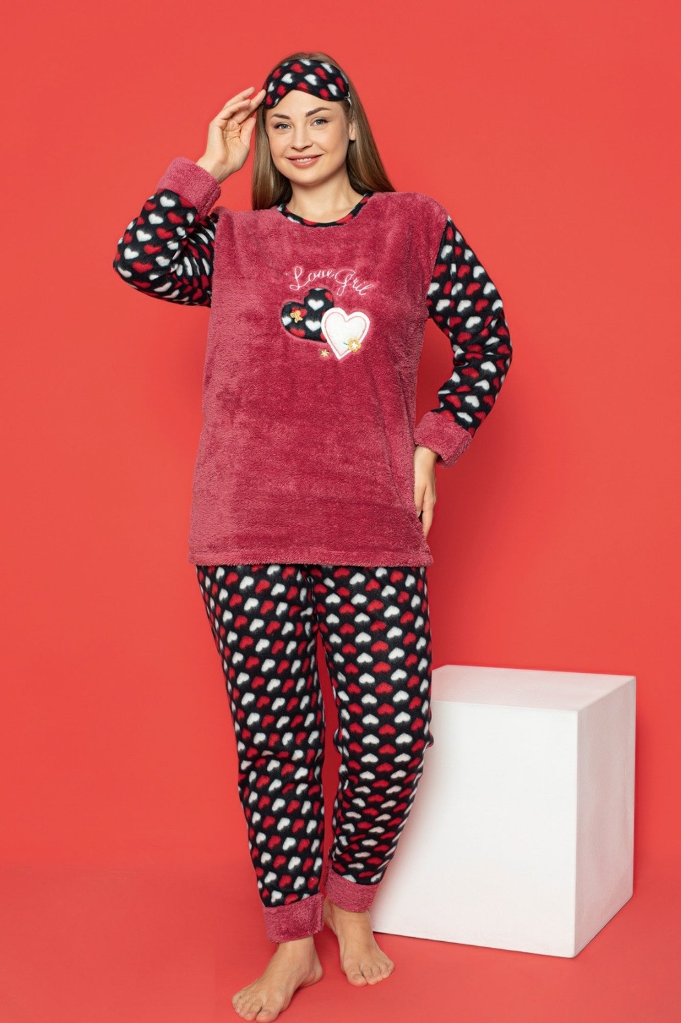 <tc>Ensemble de pyjama en peluche polaire à motifs de cœurs en grande taille X-Dreamy</tc>