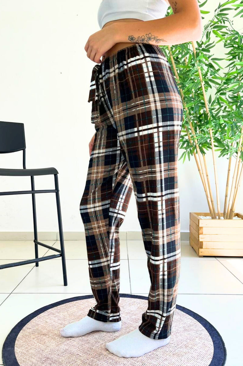 Pantalon de Pyjama à Carreaux Effet Velours
