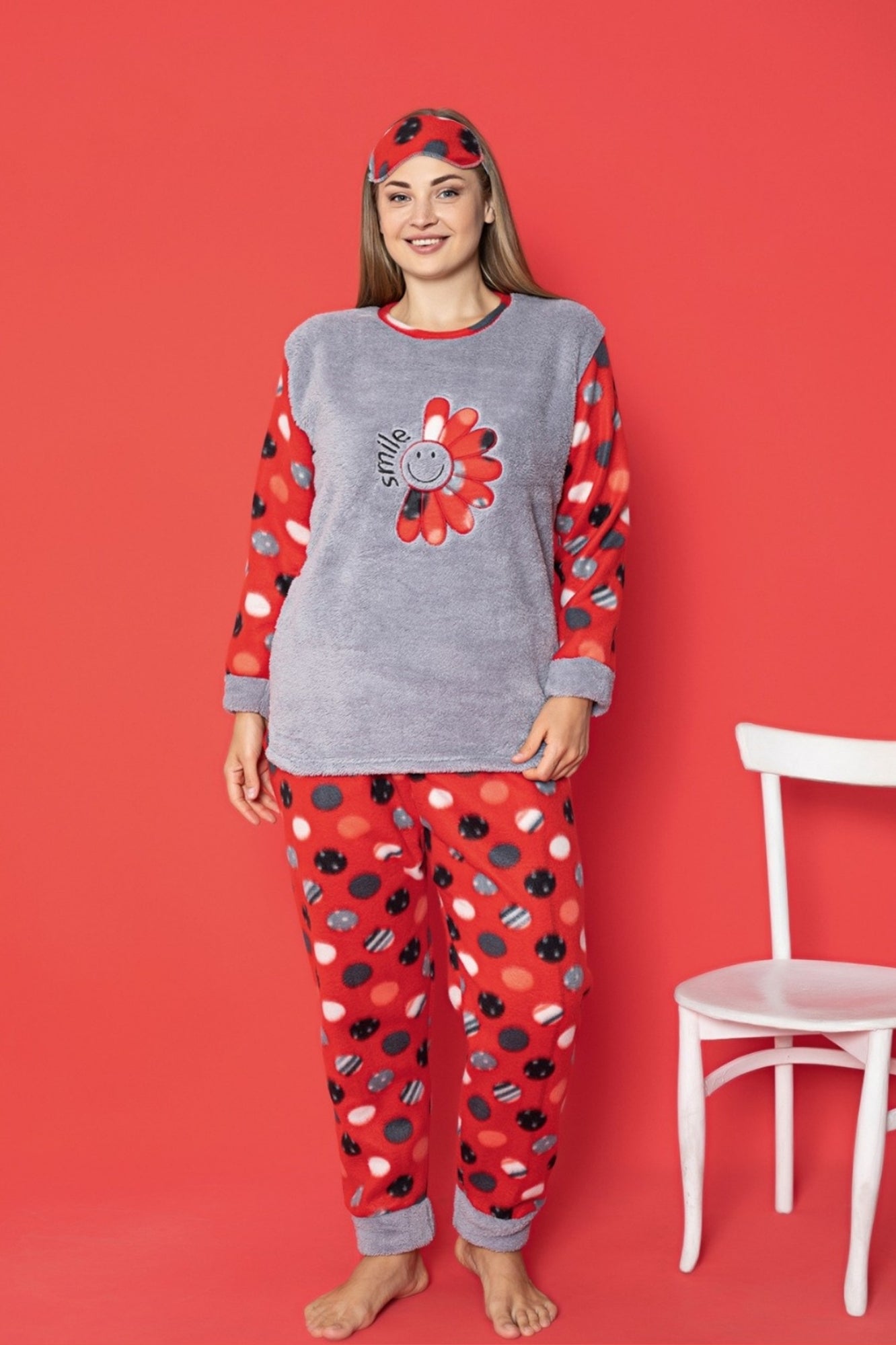 <tc>Ensemble de pyjama en peluche polaire à pois en grande taille X-Dreamy</tc>