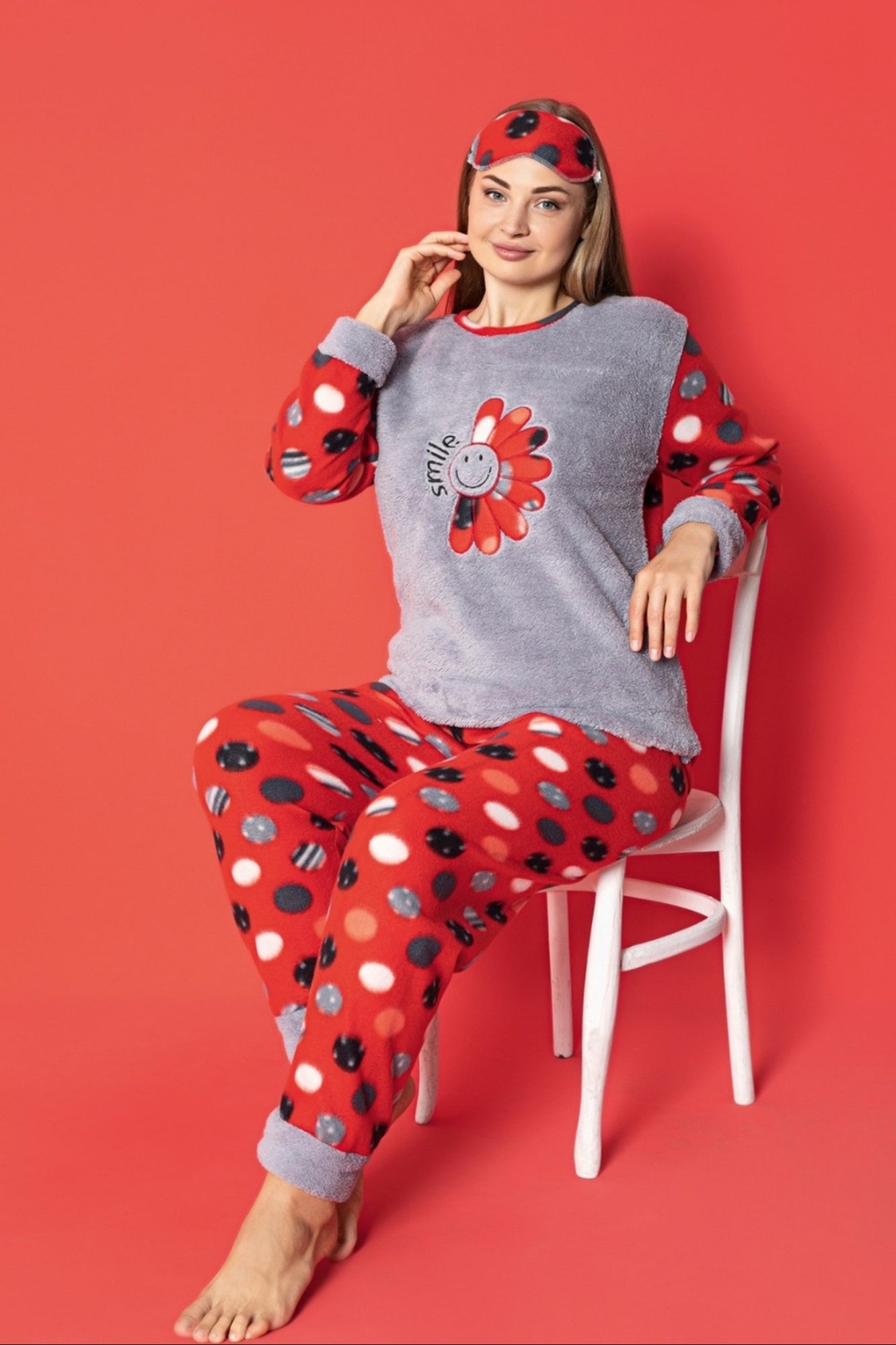 <tc>Ensemble de pyjama en peluche polaire à pois en grande taille X-Dreamy</tc>