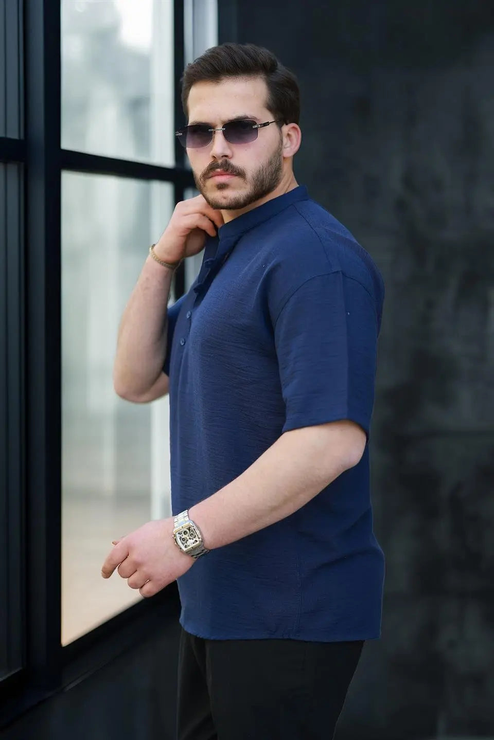 wes oversize yarim pat bambu kisa kol gömlek - Justyol