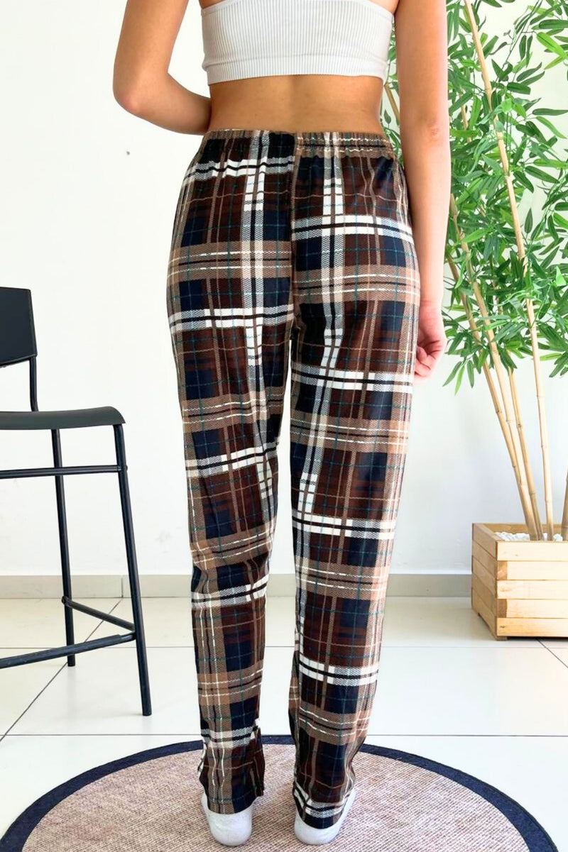 Pantalon de Pyjama à Carreaux Effet Velours