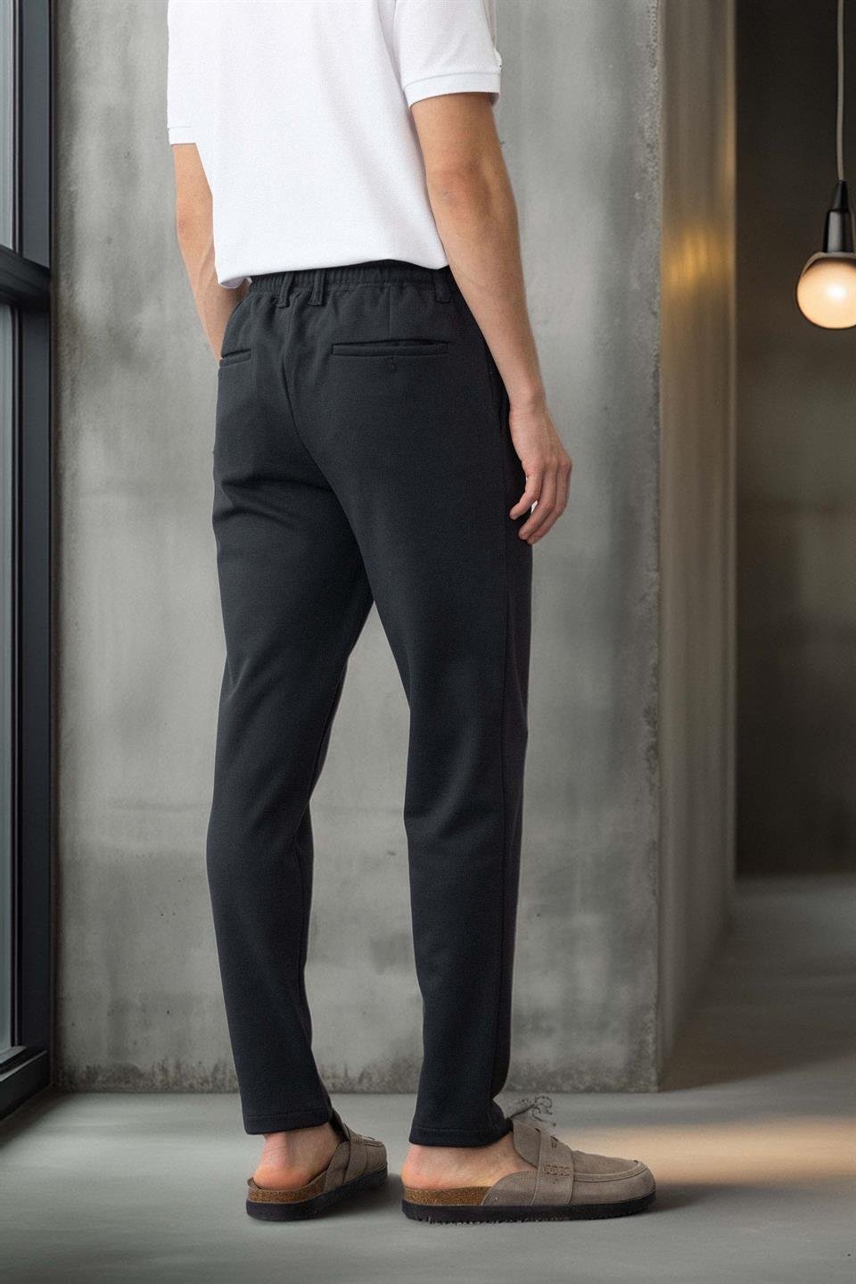 akira örme pike kumaş beli lastikli fermuarli erkek pantolon - Justyol