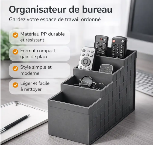 KATEI STORY Boîte de rangement 4 compartiments – Organiseur de bureau en polypropylène – 7,4 x 16,5 x 10,8 cm