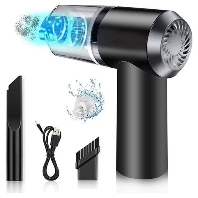 Mini Aspirateur Sans Fil 3-en-1 Voiture & Bureau - Souffleur & Aspirateur Portable Rechargeable USB - Noir