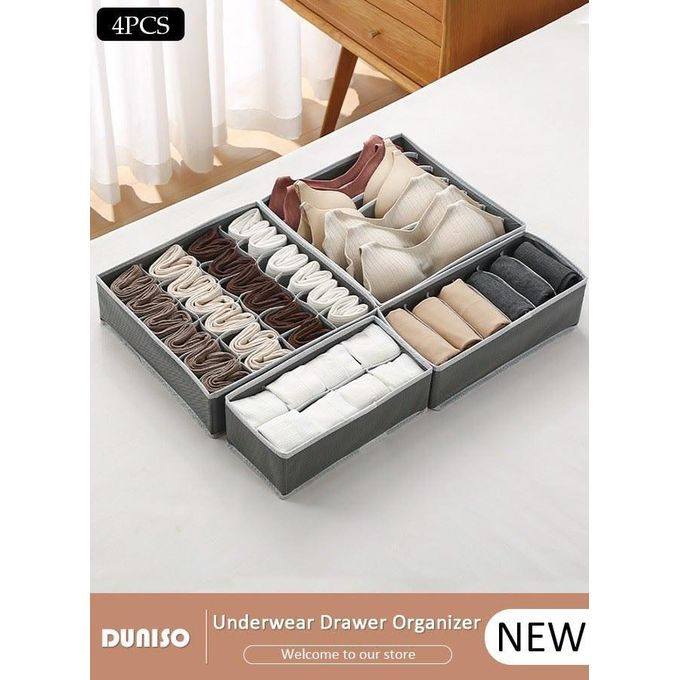 Kit de 4 organiseurs de rangement. plusieurs compartiments de tailles variées, classer soigneusement sous-vêtements, chaussettes, cravates, ceintures, foulards, vêtements et petits accessoires.