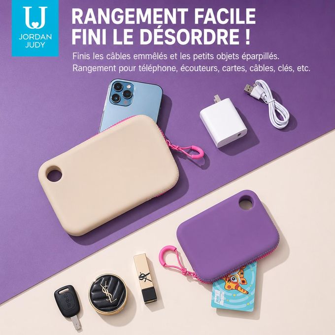 Pochette Silicone Portable – Étui de Rangement Compact avec Anneau d’Attache