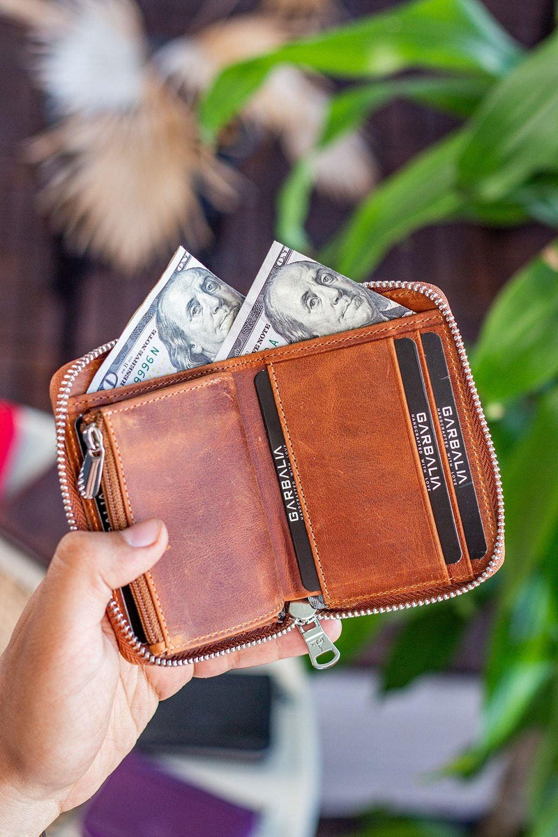 Portefeuille unisexe en cuir véritable Crazy Leather zippé avec porte-monnaie – Taba Sydney