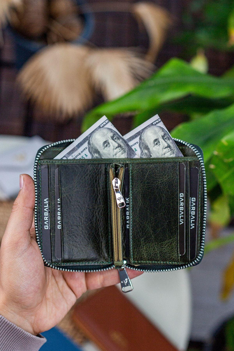 Portefeuille unisexe en cuir véritable Crazy Leather zippé avec porte-monnaie – Taba Sydney