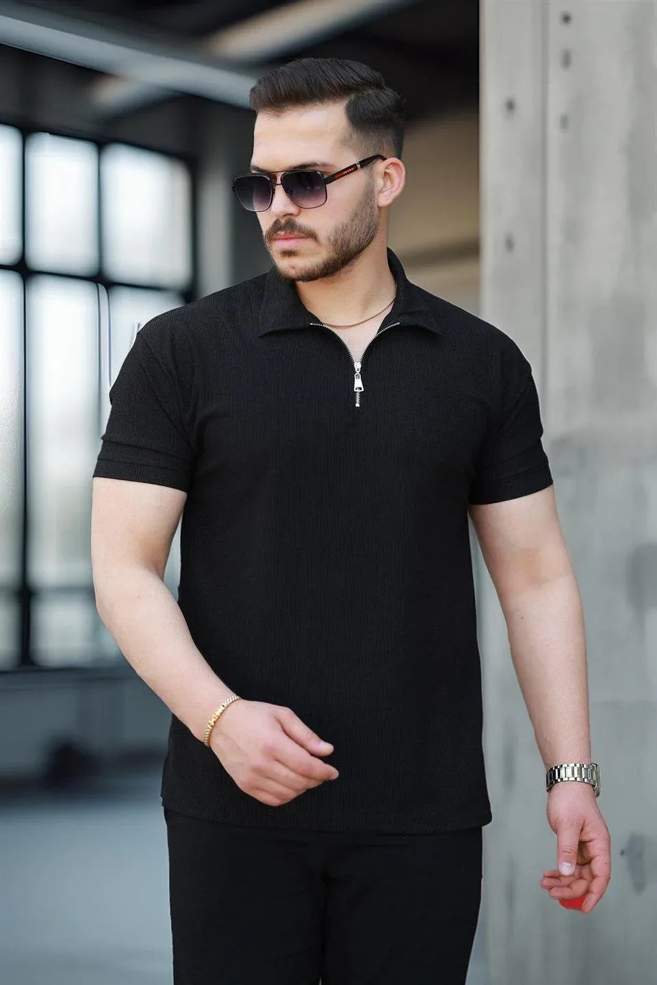 t‑shirt homme polo demi‑zip extensible