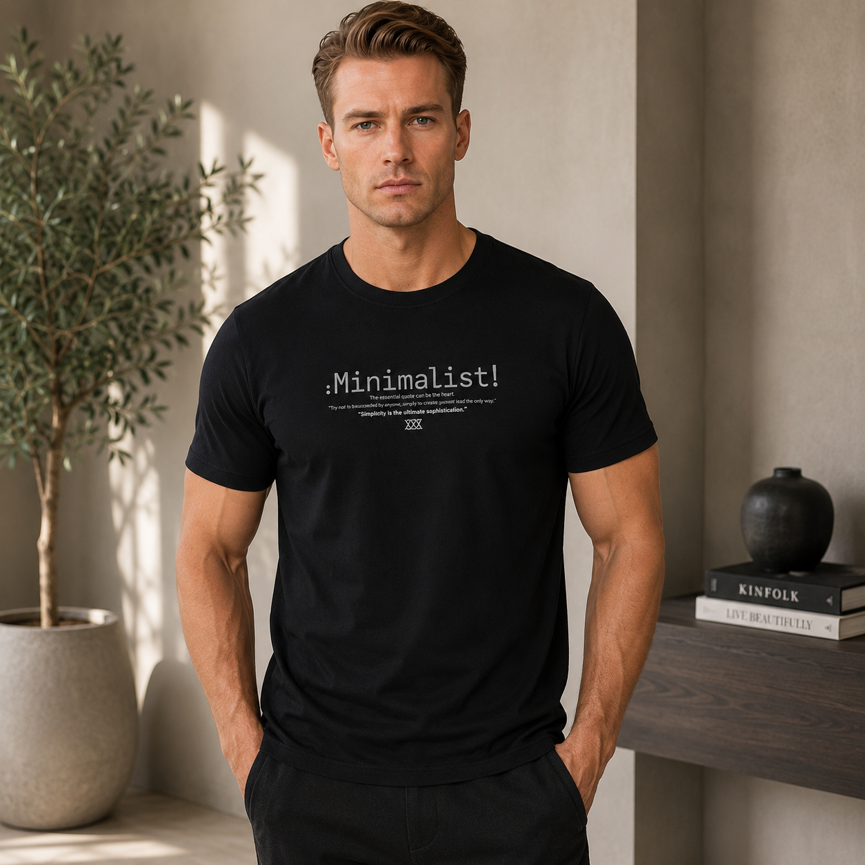 T-shirt homme en coton lycra – coupe standard avec imprimé minimaliste-88441