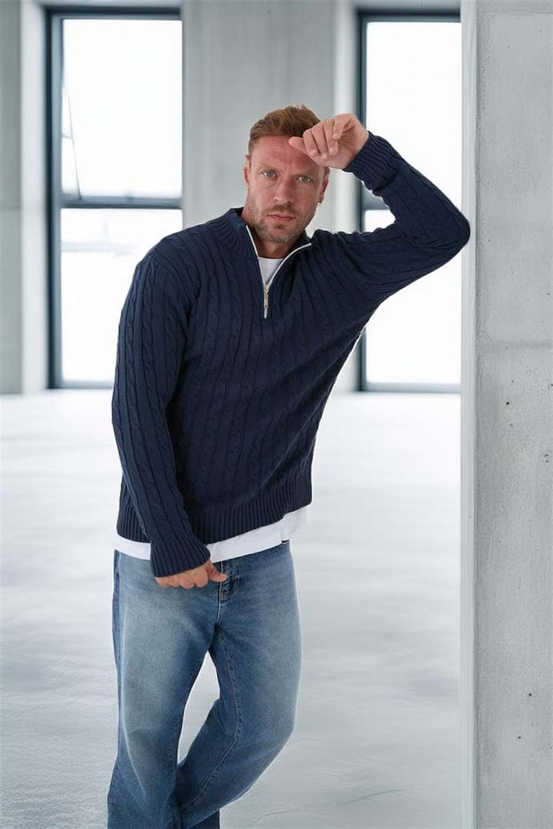Pull Homme Bardem Maille Torsadée Demi-Zip