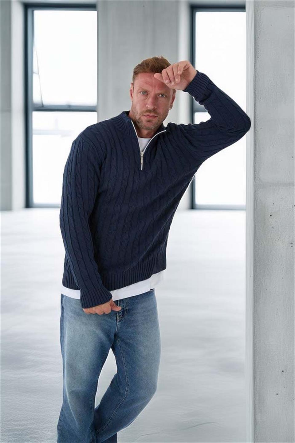 Pull Homme Bardem Maille Torsadée Demi-Zip
