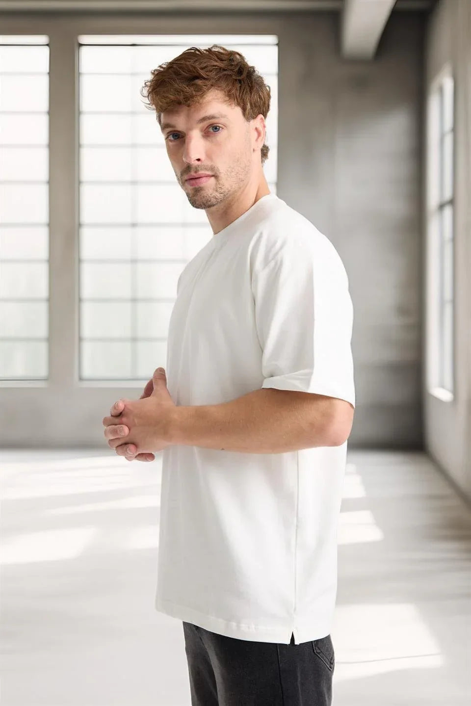T-shirt homme oversize en coton col rond basique - Justyol