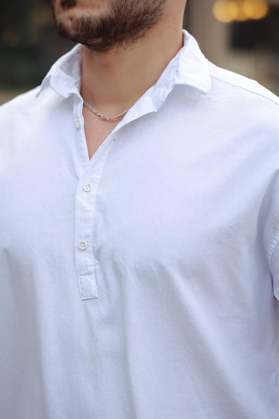 yarim pat yakali york pamuk kumaşli uzun kollu erkek gömlek - Justyol