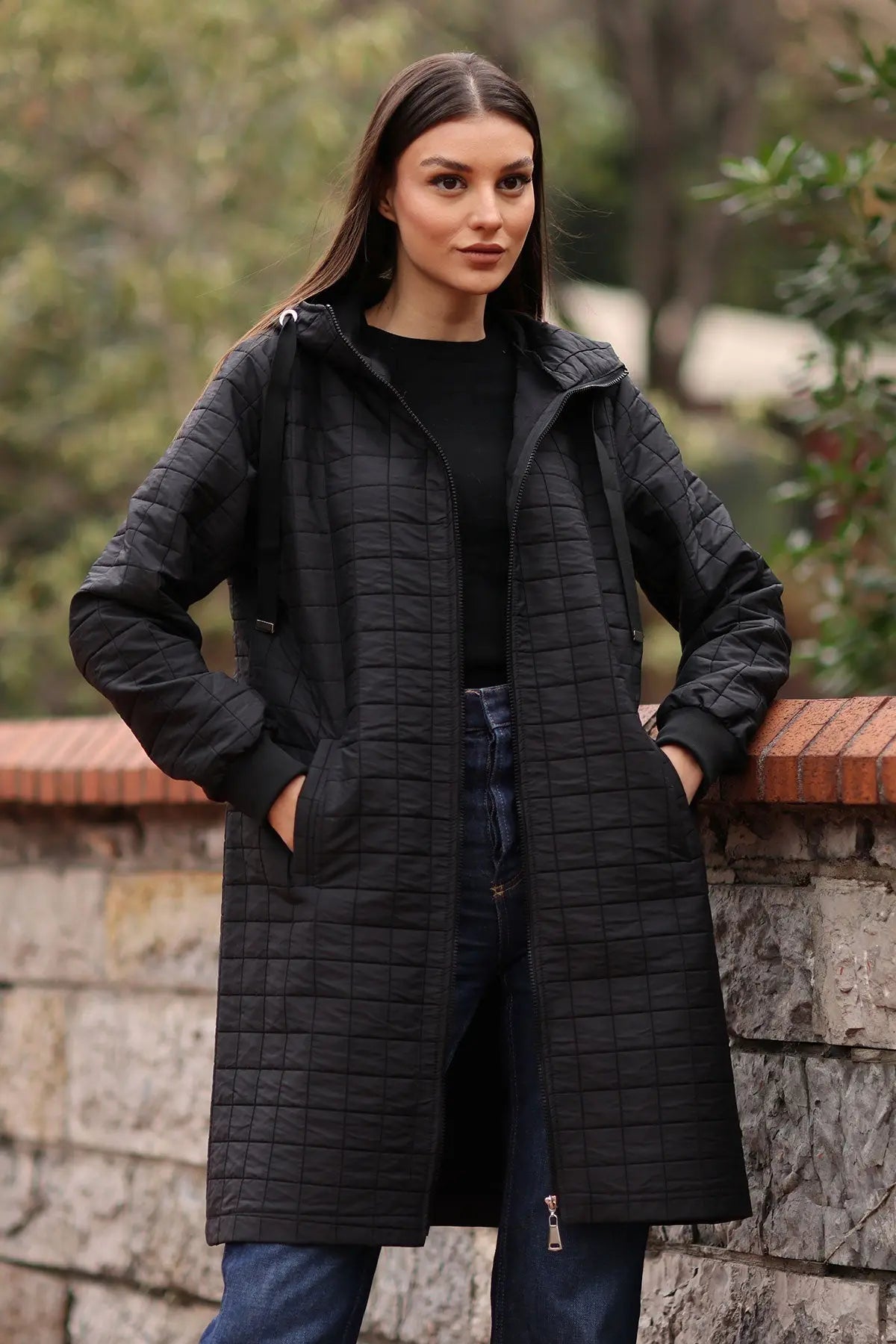 5138 kapitone uzun şişme mont - Justyol