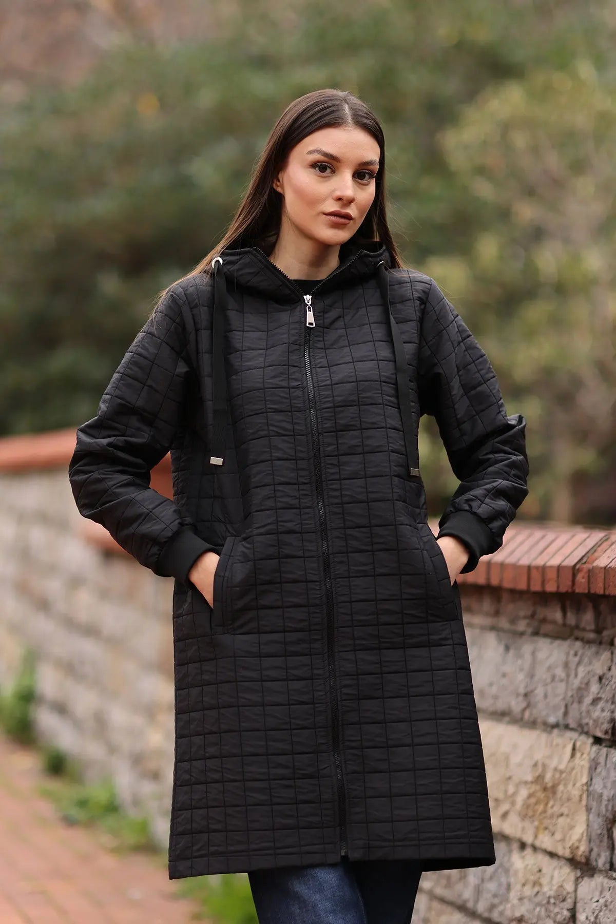 5138 kapitone uzun şişme mont - Justyol