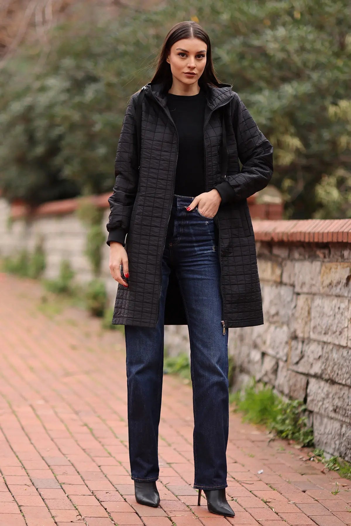 5138 kapitone uzun şişme mont - Justyol