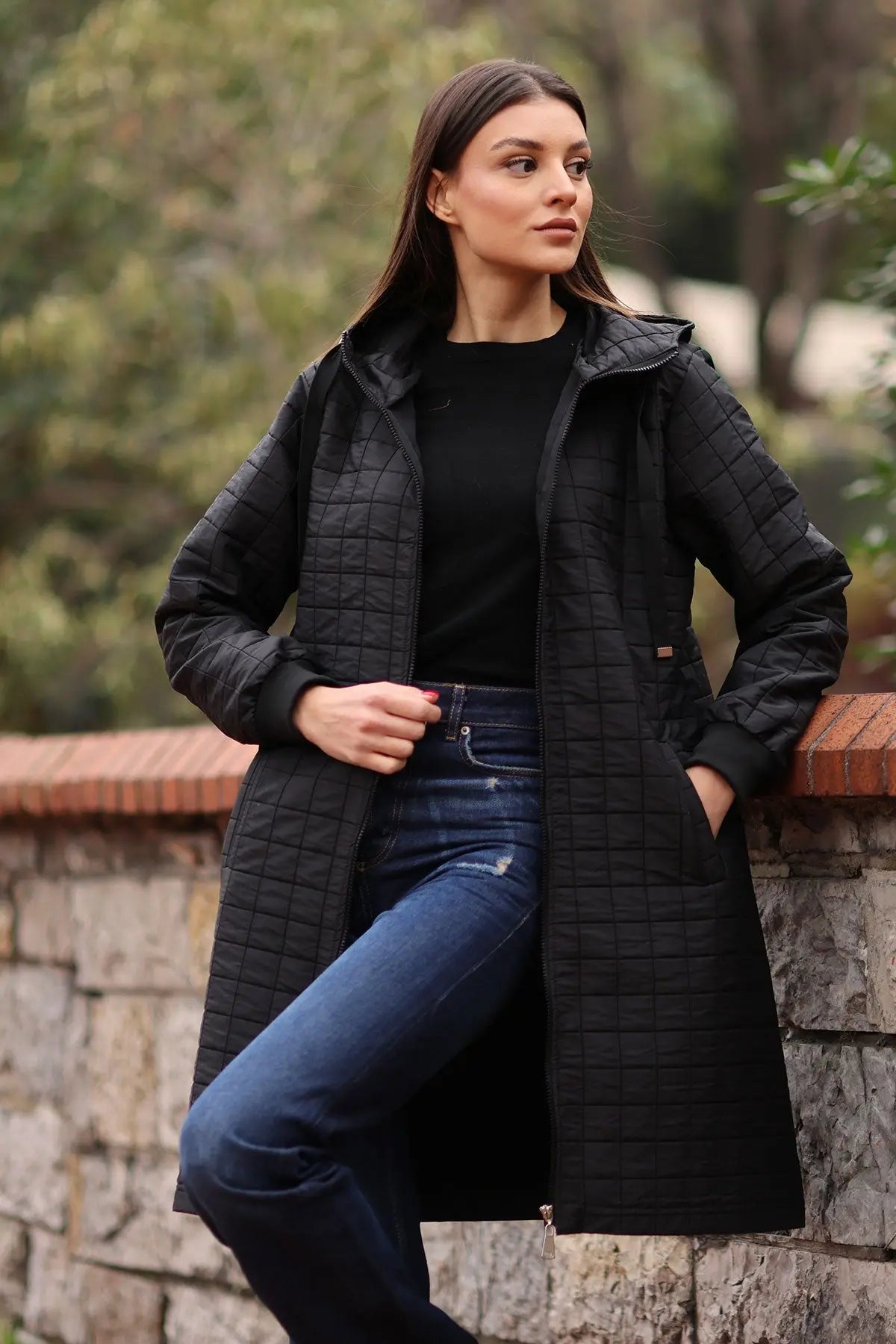 5138 kapitone uzun şişme mont - Justyol