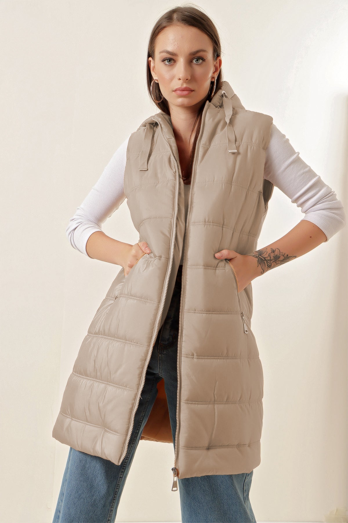 <tc>5140 gilet long en duvet avec capuche</tc>