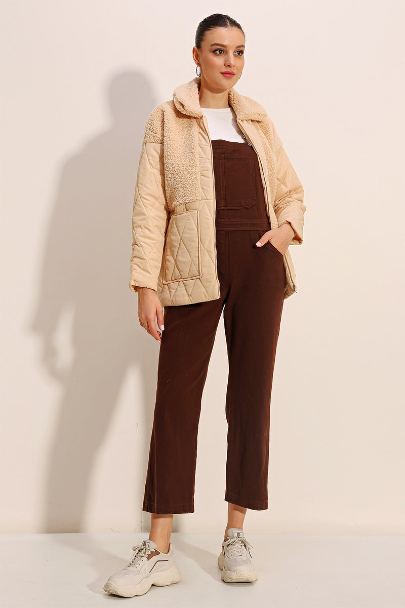 Doudoune Oversize Matelassée Femme à Détails Teddy