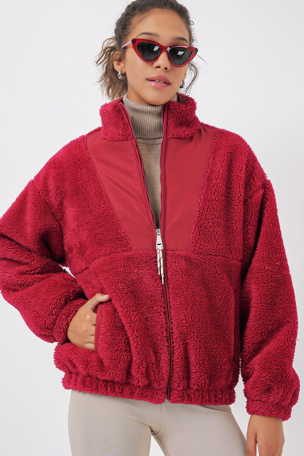 Veste en peluche à fermeture éclair pour femme