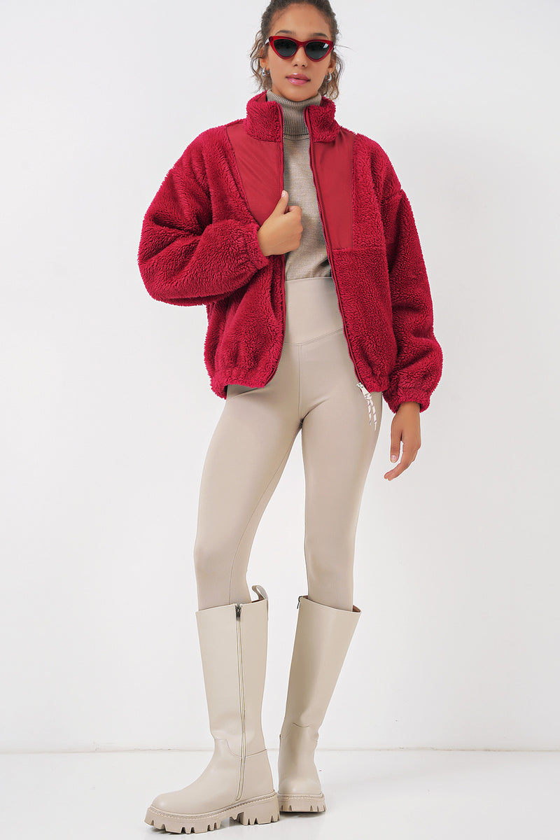Veste en peluche à fermeture éclair pour femme