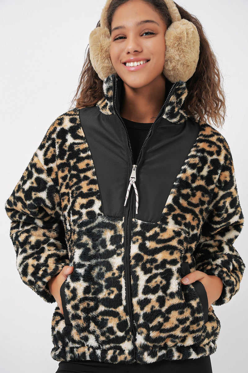 Veste en peluche à fermeture éclair pour femme