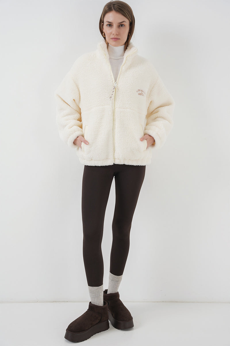 Veste en peluche à fermeture éclair pour femme