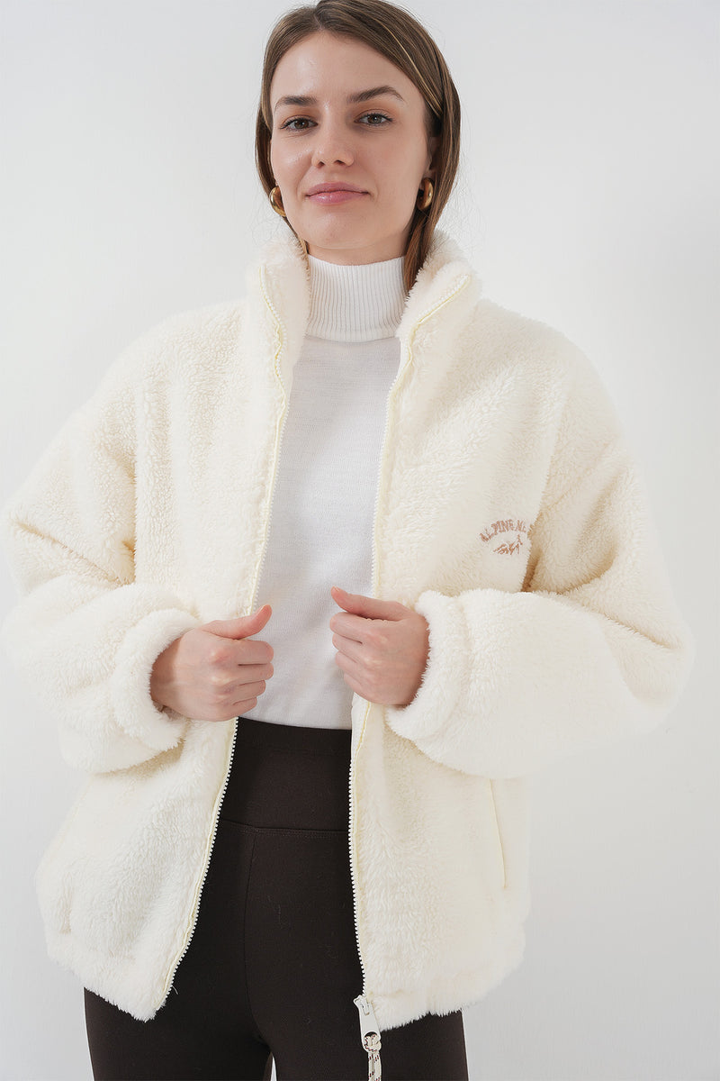 Veste en peluche à fermeture éclair pour femme