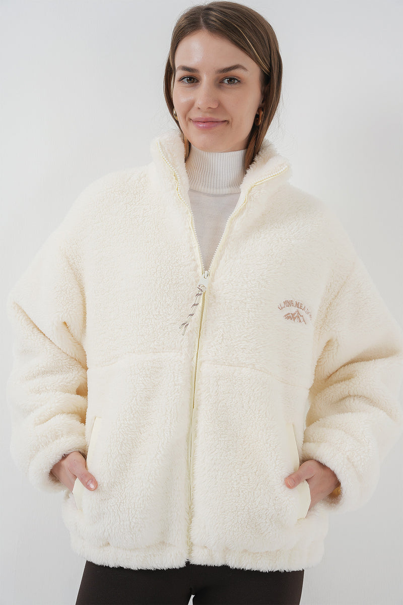 Veste en peluche à fermeture éclair pour femme