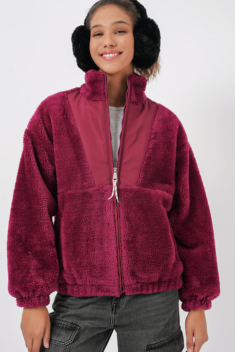Veste en peluche à fermeture éclair pour femme